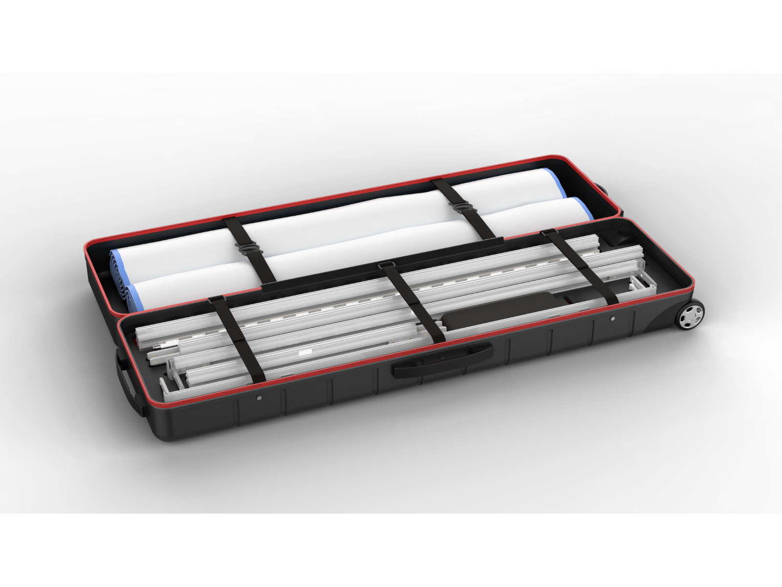 Akkubetriebener LED-Messewand-Rahmen - auf Rollen - mit SaUV-Druck - Vorder- und Rückseite | LEDUP Battery